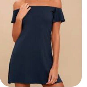 Lulu's | Navy Blue Dress with Off-the-Shoulder Sleeves | Great Condition | Size